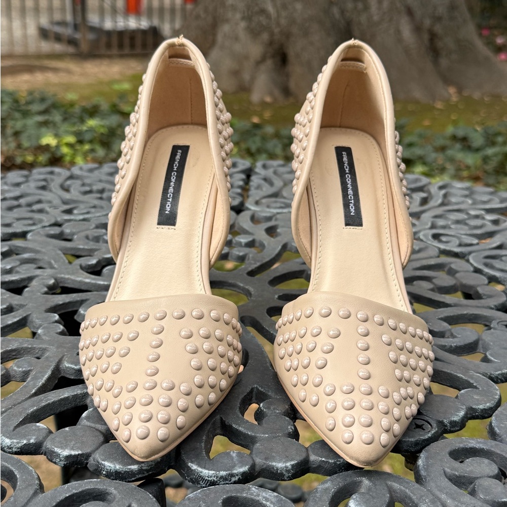 French Connection Nude Studded Pointed-Toe Heels